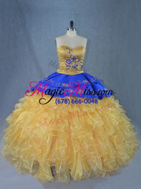 Organza Sleeveless Sweet 16 Dresses Brush Train and Embroidery and Ruffles