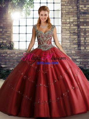 Modest Tulle Sleeveless Floor Length Quinceanera Dress and Beading and Appliques