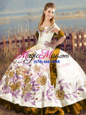 Floor Length Brown Quinceanera Dresses Off The Shoulder Sleeveless Lace Up