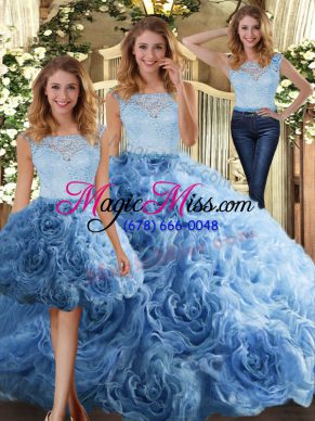 Baby Blue Zipper Quince Ball Gowns Lace Sleeveless Floor Length