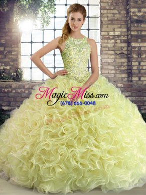 Customized Yellow Green Sleeveless Fabric With Rolling Flowers Lace Up Vestidos de Quinceanera for Military Ball and Sweet 16 and Quinceanera