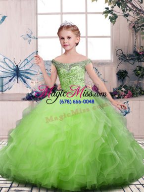 Floor Length Ball Gowns Sleeveless Little Girl Pageant Gowns Lace Up