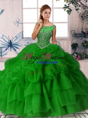 Decent Sleeveless Brush Train Zipper Beading and Pick Ups 15 Quinceanera Dress