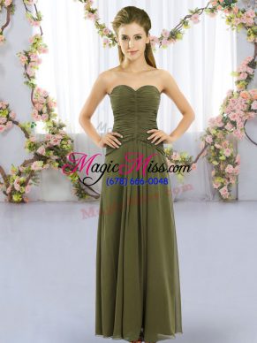 Gorgeous Floor Length Empire Sleeveless Olive Green Dama Dress for Quinceanera Lace Up