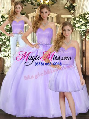 On Sale Floor Length Lavender Vestidos de Quinceanera Sweetheart Sleeveless Lace Up