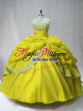 Wonderful Olive Green Ball Gowns Beading and Appliques and Pick Ups 15 Quinceanera Dress Lace Up Organza Sleeveless Floor Length