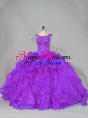 Beading and Ruffles Quinceanera Dresses Purple Lace Up Sleeveless Brush Train