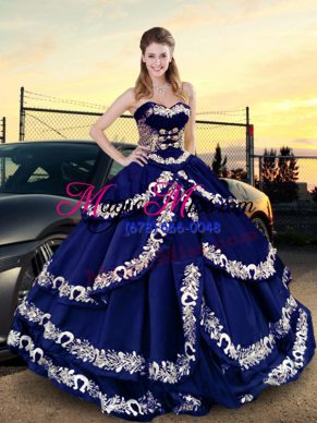 Exceptional Embroidery and Ruffled Layers Ball Gown Prom Dress Royal Blue Lace Up Sleeveless Floor Length