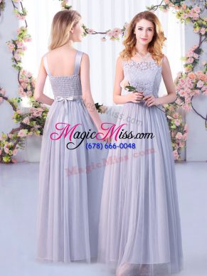 High End Scoop Sleeveless Side Zipper Quinceanera Dama Dress Grey Tulle