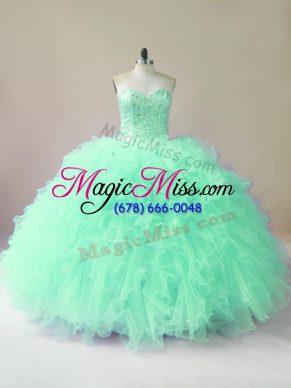 Apple Green Sweetheart Lace Up Beading and Ruffles Quinceanera Gown Sleeveless