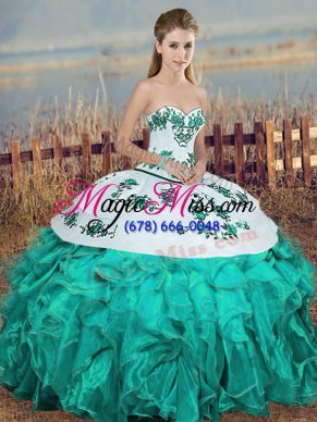 Gorgeous Floor Length Turquoise Sweet 16 Dress Sweetheart Sleeveless Lace Up