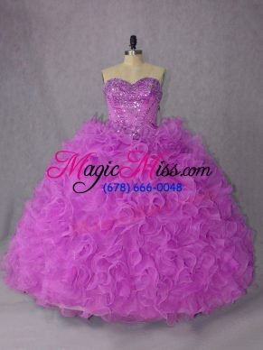 Stylish Floor Length Lilac Quinceanera Gown Organza Sleeveless Beading