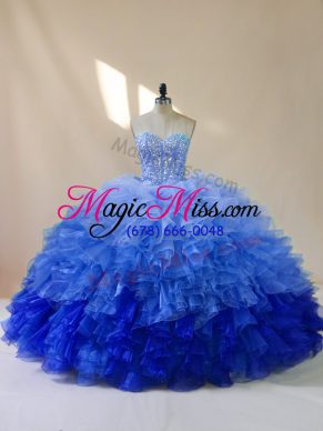 Modern Sweetheart Sleeveless Organza Sweet 16 Dresses Beading and Ruffles Lace Up