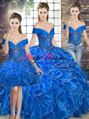 Sleeveless Lace Up Floor Length Beading and Ruffles Sweet 16 Dress