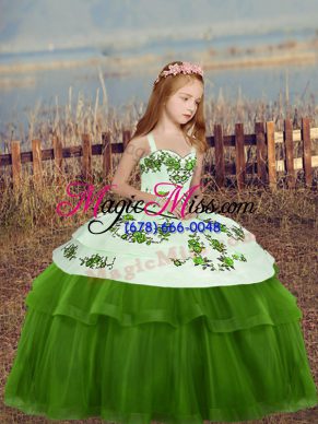 Low Price Floor Length Green Kids Pageant Dress Straps Sleeveless Lace Up