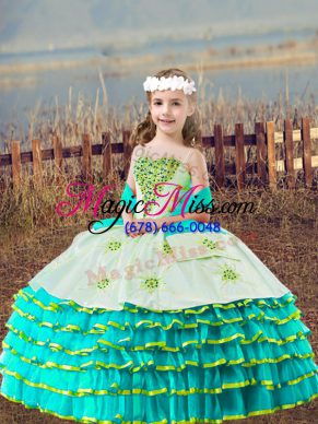 Modern Floor Length Ball Gowns Sleeveless Aqua Blue Little Girls Pageant Dress Wholesale Lace Up