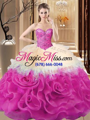 Fabric With Rolling Flowers Sweetheart Sleeveless Lace Up Beading and Ruffles Quinceanera Dress in Multi-color