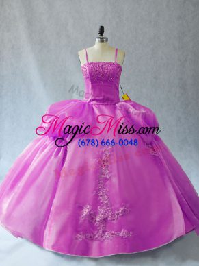 Sophisticated Lilac Organza Lace Up 15 Quinceanera Dress Sleeveless Floor Length Appliques