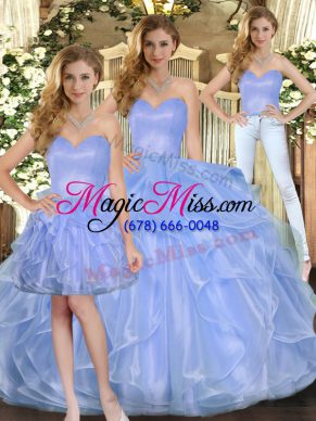 Modest Floor Length Three Pieces Sleeveless Lavender Quinceanera Gowns Lace Up