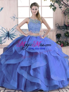 Enchanting Blue Lace Up Sweet 16 Quinceanera Dress Beading and Ruffles Sleeveless Floor Length