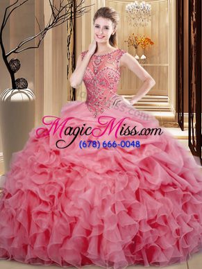 Scoop Sleeveless Organza Quinceanera Gowns Beading and Ruffles and Pick Ups Lace Up