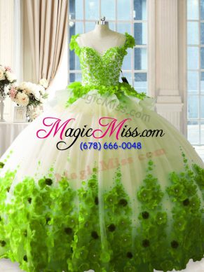 Floor Length 15 Quinceanera Dress Tulle Sleeveless Hand Made Flower