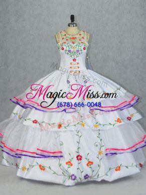 Glittering Ball Gowns Quinceanera Gown White Scoop Organza and Taffeta Sleeveless Floor Length Lace Up