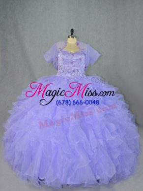 Lavender Organza Lace Up Sweetheart Sleeveless Floor Length Sweet 16 Quinceanera Dress Beading and Ruffles