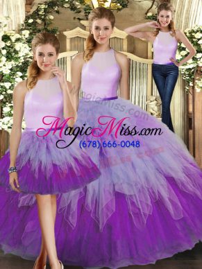 Sleeveless Organza Floor Length Backless Ball Gown Prom Dress in Multi-color with Ruffles