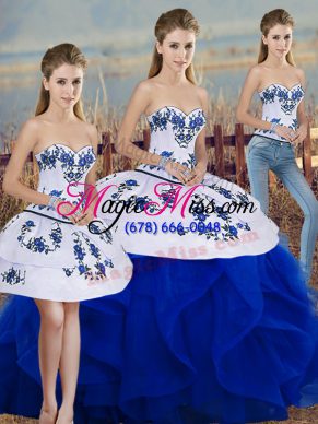 New Style Royal Blue Sleeveless Tulle Lace Up 15th Birthday Dress for Military Ball and Sweet 16 and Quinceanera