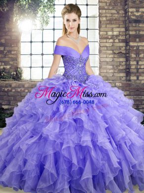 Sleeveless Brush Train Lace Up Beading and Ruffles Sweet 16 Dresses