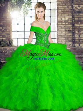 High Class Tulle Sleeveless Floor Length Sweet 16 Dress and Beading and Ruffles