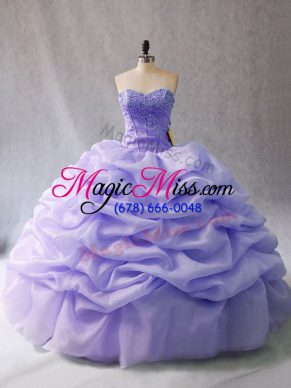 Lavender Ball Gown Prom Dress Organza Sleeveless Beading and Pick Ups