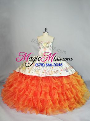 Sweetheart Sleeveless Organza Vestidos de Quinceanera Embroidery and Ruffles Lace Up