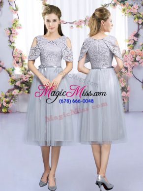 On Sale Grey Sleeveless Tulle Zipper Dama Dress for Quinceanera for Wedding Party