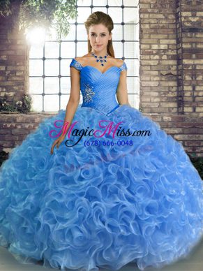 Beauteous Floor Length Lace Up 15th Birthday Dress Baby Blue for Military Ball and Sweet 16 and Quinceanera with Beading