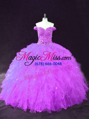 Chic Purple Sweet 16 Dress Sweet 16 and Quinceanera with Beading and Ruffles Off The Shoulder Sleeveless Lace Up