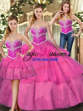 Lilac Quinceanera Gowns Sweet 16 and Quinceanera with Beading and Ruffled Layers Sweetheart Sleeveless Lace Up