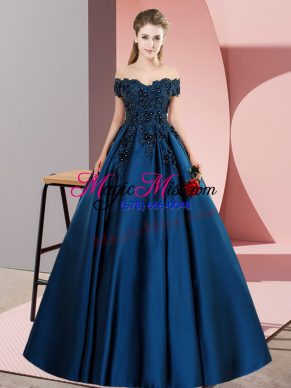 Floor Length Navy Blue 15 Quinceanera Dress Off The Shoulder Sleeveless Zipper