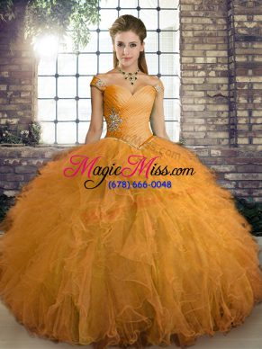 Orange Sleeveless Tulle Lace Up 15th Birthday Dress for Military Ball and Sweet 16 and Quinceanera