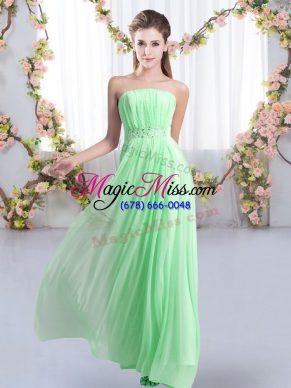 Traditional Beading Quinceanera Dama Dress Apple Green Lace Up Sleeveless Sweep Train