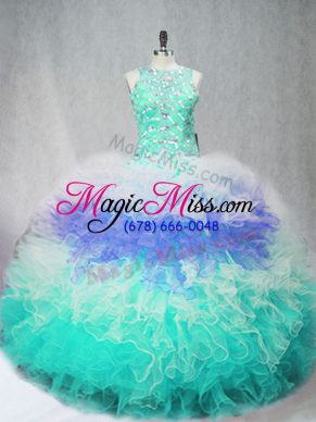 Trendy Multi-color Tulle Zipper Quinceanera Dresses Sleeveless Floor Length Beading and Ruffles