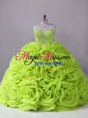 Fantastic Yellow Green Ball Gowns Beading Quinceanera Gown Lace Up Fabric With Rolling Flowers Sleeveless