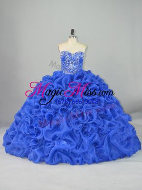 Blue Lace Up Sweetheart Beading and Pick Ups Vestidos de Quinceanera Organza and Elastic Woven Satin Sleeveless Brush Train