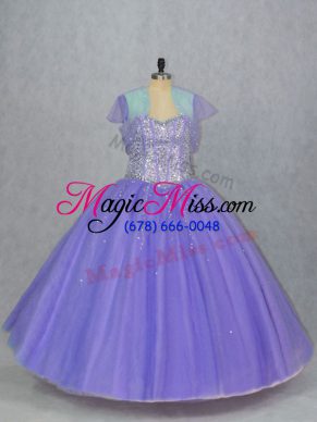 Best Lavender Sweet 16 Dress Sweet 16 and Quinceanera with Beading Sweetheart Sleeveless Lace Up