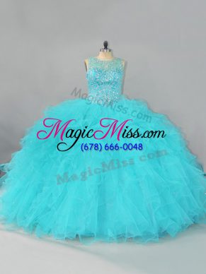 Sleeveless Lace Up Floor Length Beading and Ruffles Quinceanera Dress