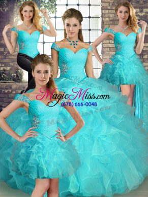 Amazing Off The Shoulder Sleeveless Organza Sweet 16 Quinceanera Dress Beading and Ruffles Lace Up