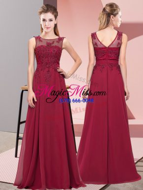 Vintage Chiffon Sleeveless Floor Length Dama Dress and Beading and Appliques