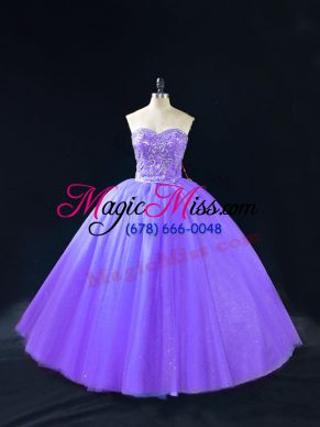 Suitable Sweetheart Sleeveless Lace Up Ball Gown Prom Dress Lavender Tulle