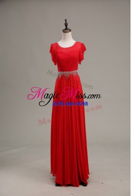 Red Prom Dresses Prom and Party and Military Ball with Beading and Lace Scoop Sleeveless Zipper